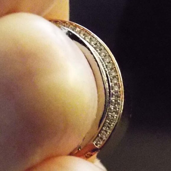 DESIGNER MINIMALIST 925 ROSEGOLD-SILVER CLAD OVERLAP CRYSTALS WIDE SZ 7 RING 5 - Picture 4 of 4